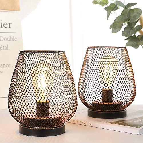 JHY DESIGN Set of 2 Metal Cage LED Lantern Battery Powered, Cordless Accent Light with LED. Great for Weddings,Parties,Patio, Events for Indoors Outdoors.