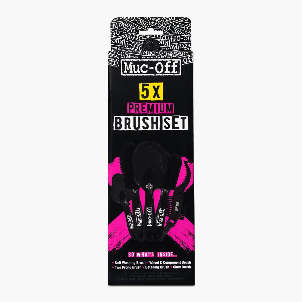 Muc-Off 206 5 Piece Premium Brush Kit - Includes 5 Bike Cleaning Brushes with Durable Nylon Bristles and Ergonomic Rubberised Handles to Minimise Impact