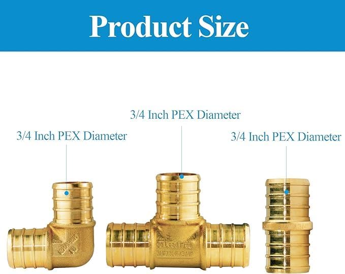 WiseWater 60 Pcs Pex Fittings, 3/4 inch T PEX Tee(20PCS) & 90 Degree Elbow(20PCS) & Straight Coupling(20PCS), Brass Barb Crimp Pipe Fitting for Pex Pipe(Pack of 60), UPC Certified