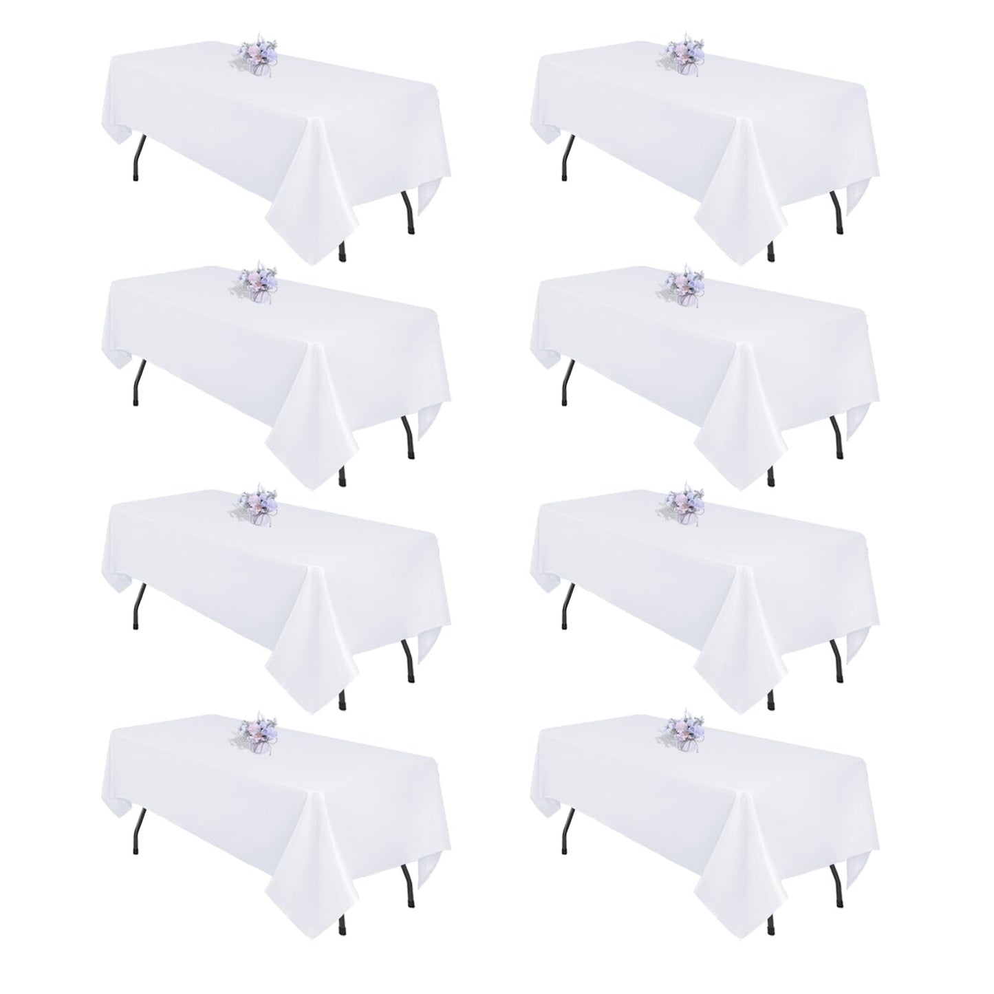 Pepmily 8 Pack White Rectangle Tablecloths, 60x126 Inch, Wrinkle Resistant, Polyester, For 8ft Rectangular Tables, 10-12 People, Wedding, Birthday, Anniversary
