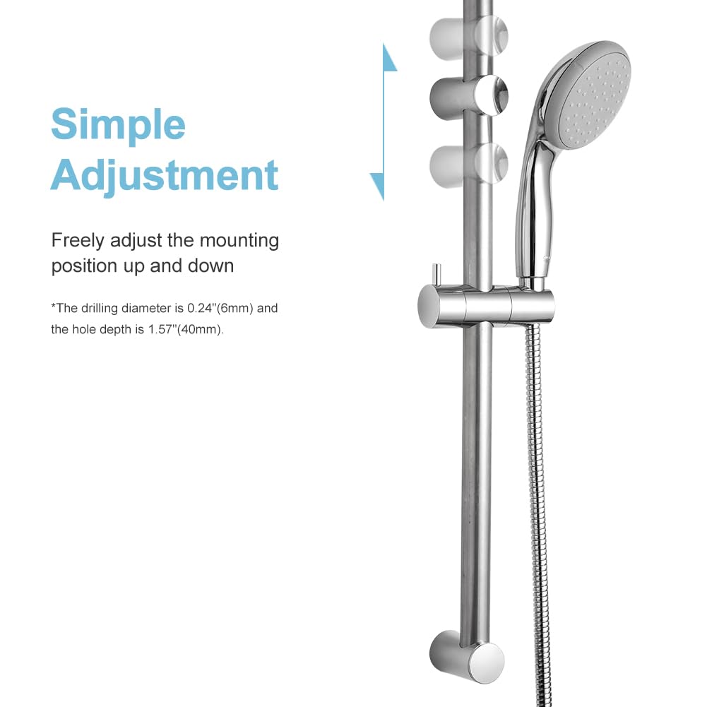 OFFO Shower Slide Bar 620mm(24 in) Adjustable Installation Distance 18-24 in with 360° Adjustable Handheld Shower Head Holder for Bathroom, Screw Wall Mounted, Chrome