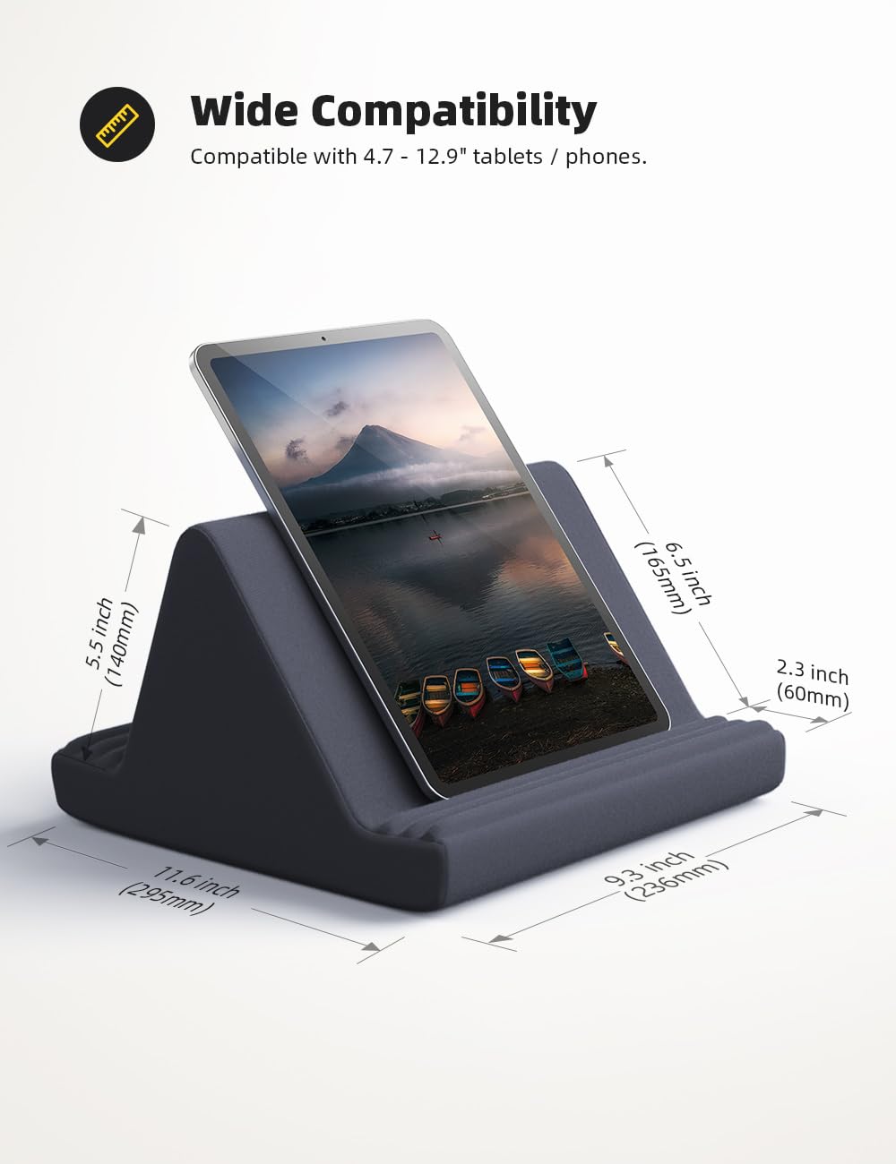 Lamicall Pillow Pad, Tablet Pillow Stand Holder : Multi-Angle Tablet Stand for Bed Sofa, Compatible with iPad Pro 9.7, 10.5, 12.9 Air Mini 6 5 4 3 2, Kindle, Nexus, Samsung Tabs, E-Reader - Dark Gray