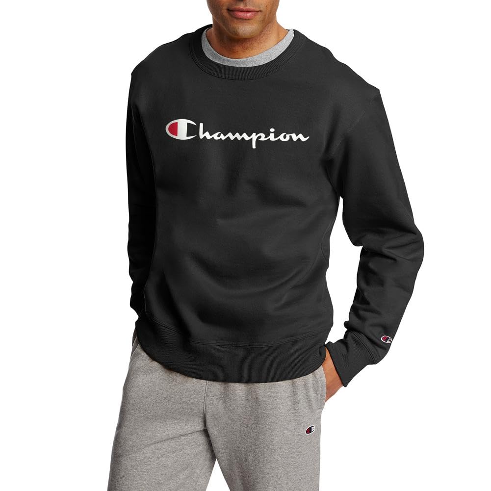 Champion Men's Fleece Crew Sweater, Black, M