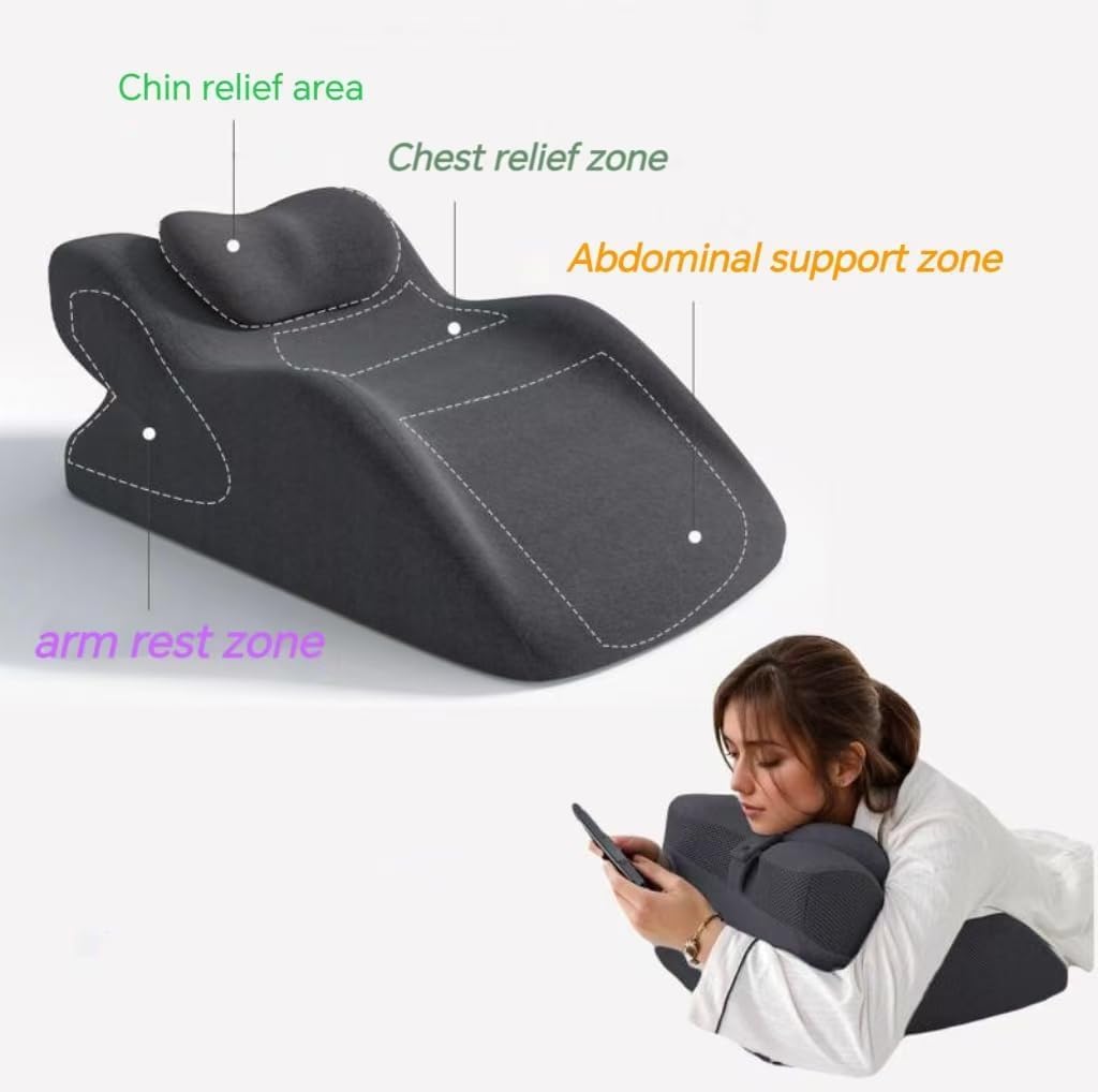 Bed Multifunctional Ergonomic Wedge Pillow with New Prone Position for Reading, Unique Curved Design, Memory Foam,Luxury Bedding Set,Multi-Purpose Home or Office Use (60cm×37cm×23cm)