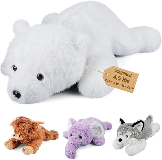 23" & 4.5 lbs Polar Bear Weighted Stuffed Animals, Cuddly & Soft Kids' Plush Toy Pillows for Companion, Large Plushies with Removable Ceramsite Bag, Gifts for Adults, Kids, Boys and Girls