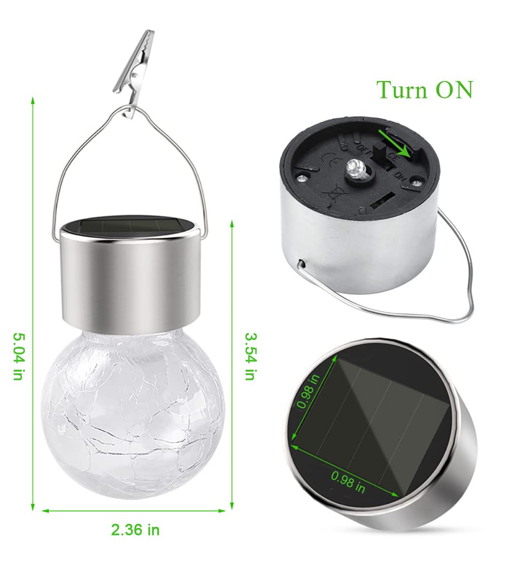 Hanging Solar Powered Warm White LED Light, Cracked Glass Ball Light, Waterproof Outdoor Christmas Decorative Lantern for Garden, Yard, Patio, Lawn (Warm White, 12)