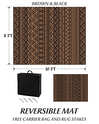MontVoo-Outdoor Rug 8x10ft Waterproof Outdoor Carpet Patio RV Camping Rug-Outdoor Area Rug Mat for Portable Boho Rugs Deck Picnic Backyard Porch Beach Black Brown