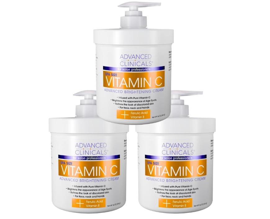 Body Lotion 16 oz Set of 3 For face, hands, neck, body V-C Body Cream Jar with Pump