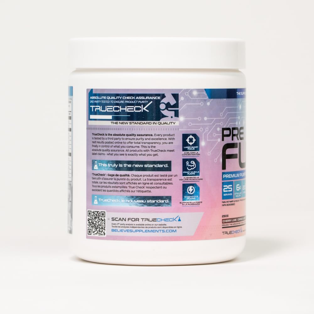 Believe Supplements Pre Fuel - Ultimate All-in-One Pre-Workout with 200mg Caffeine, Laser Focus, Muscle Fullness - Boost Energy, Endurance, and Performance - Gym and Fitness Enhancement - Alpha-GPC, Creatine, Beta-Alanine (Cherry Lime)