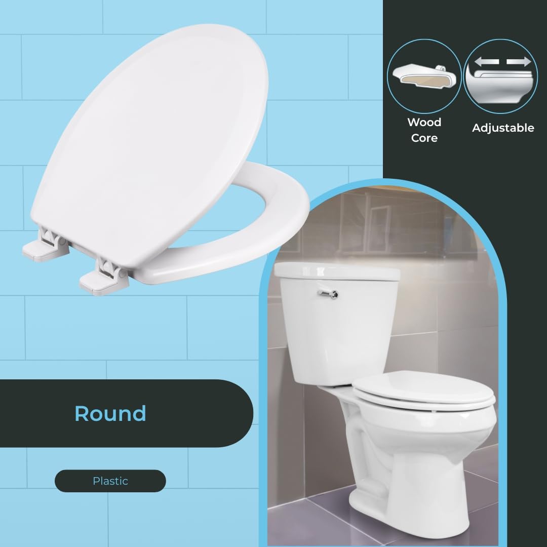 CENTOCORE 700-301 Round Wooden Toilet Seat, Heavy Duty Molded Wood with Centocore Technology, Crane White (Cotton/Bright)