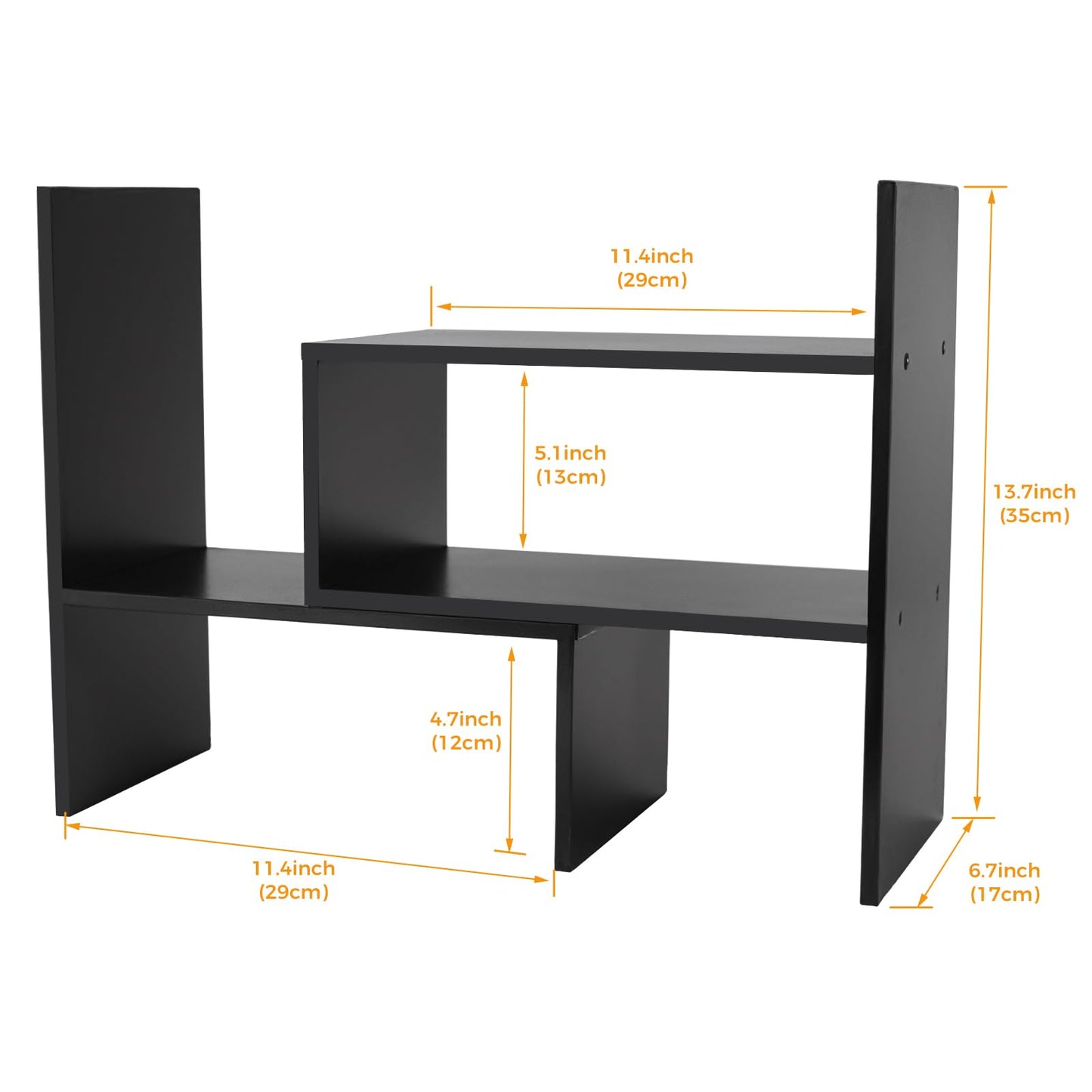 Olyzer Desktop Bookshelf Organizer, Adjustable Display Shelf Rack Office Storage Desk Shelf Free Style Display Stand Shelf Rack for Home Decor, Office (Black)