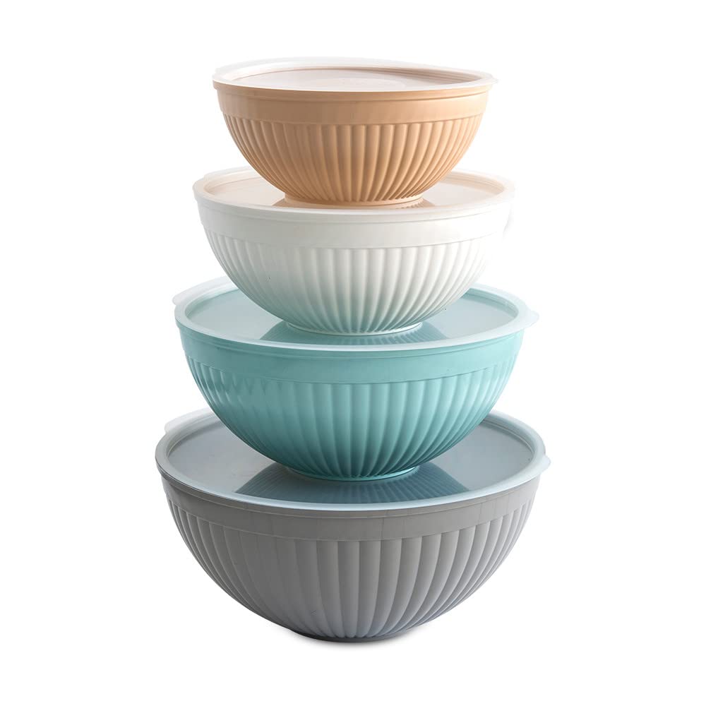 Nordic Ware Prep and Serve Mixing Bowls Set, 8-Piece, Earth-Tones
