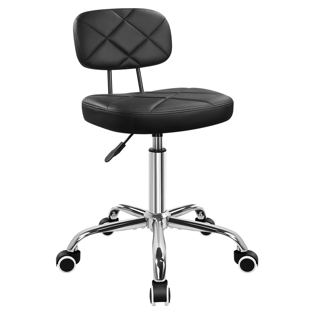 KKTONER Office Chair with Back Office Stool with Wheels Height Adjustable Square stools for Drafting Home Work (Black)