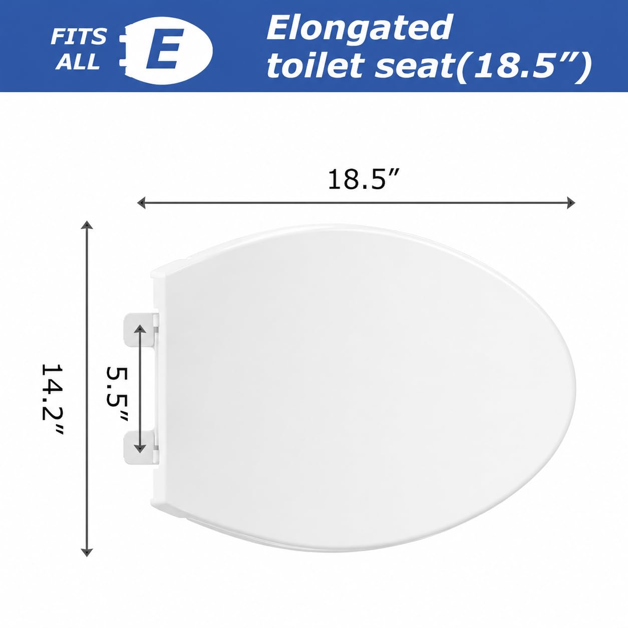 Elongated Toilet Seat, 18.5” Soft/Slow Close Oval (Oblong) Toilet Seat for Elongated Toilets, No-Slam Quiet-Close Lid, Easy-to-Install & Clean, Durable Never-Loosen White Plastic Seat