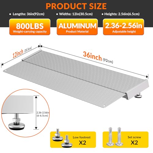 Aluminum Threshold Ramp,12 Inch Portable Self Supporting Entry Handicap Ramp, Doorways Rated 800 lbs,forWheelchair Scooters Power Chairs Walkers Metallic