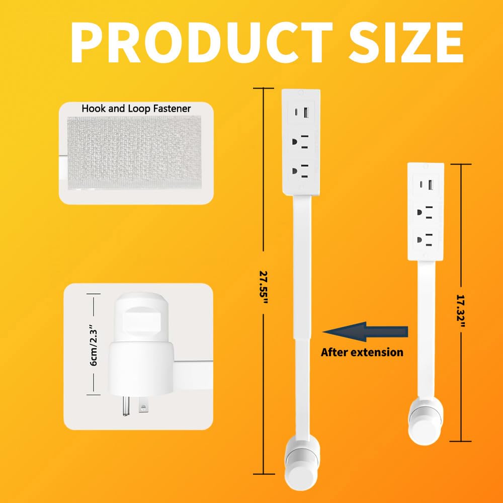 Electrical Outlet Extender with USB-A&USB-C&2 AC,180° Rotating Power Socket Expander 17''-27'', Extendable Outlet for Hard to Reach Places for Sofa Desk Behind Bedside Tables