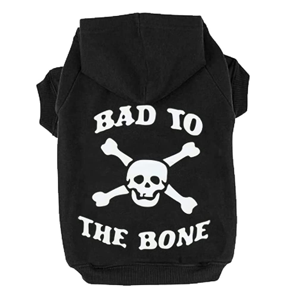 EXPAWLORER Dog Hoodie - Bad to The Bone Lettered Sweatshirt with Hood, Warm Fleece Dog Sweater, XXL Size, Cozy Soft Pet Outfit with Leash Hole