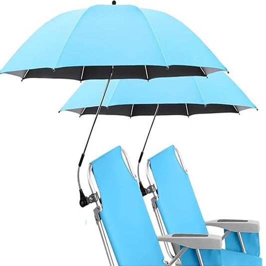 2 Pcs 42" Chair Umbrella With Clamp Universal Beach Umbrella Parasol Portatif Clamp 360°Adjustable Umbrella Beach For Beach On Umbrella Suitable Patio Beach Chairs Golf Carts Wheelchairs Carts