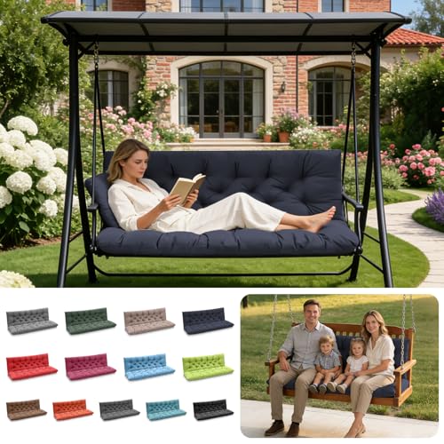 LCYY.TG Outdoor Swing Cushions, 3 Seat Porch Swing Cushion Replacement with Backrest, Swing Cushions for Outdoor Furniture, for Porch Garden,Patio,Backyard Bench Cushion
