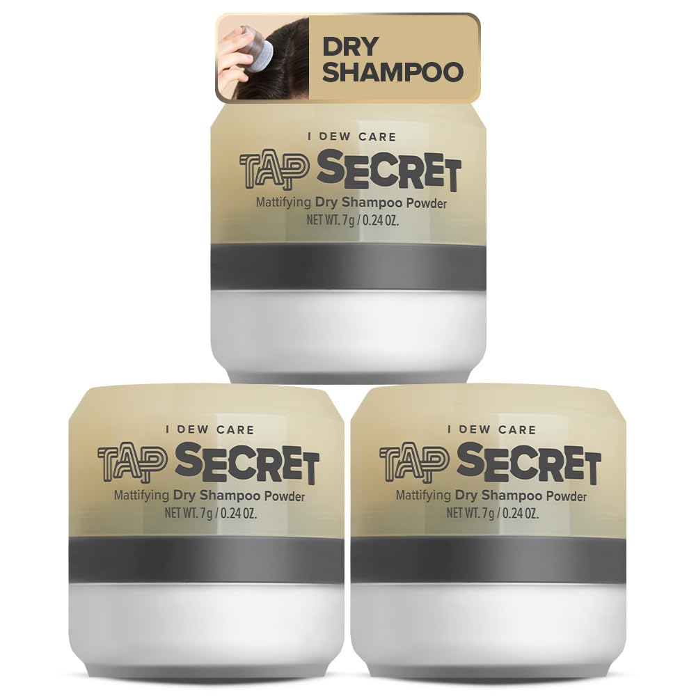 I DEW CARE Dry Shampoo - Tap Secret Trio Gift set | Instantly Refresh Hair with Black Ginseng, Non-aerosol, Benzene-free,Powder, Fuller Looking Hair, No White Cast, Kbeauty, Mother's Day Gift, 3 Count, 0.81Oz