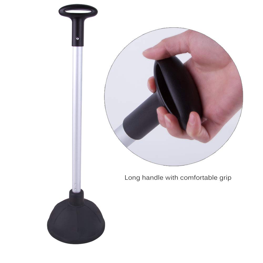 MR.SIGA 2 Way Rubber Toilet and Drain Plunger, Aluminium Handle, Black
