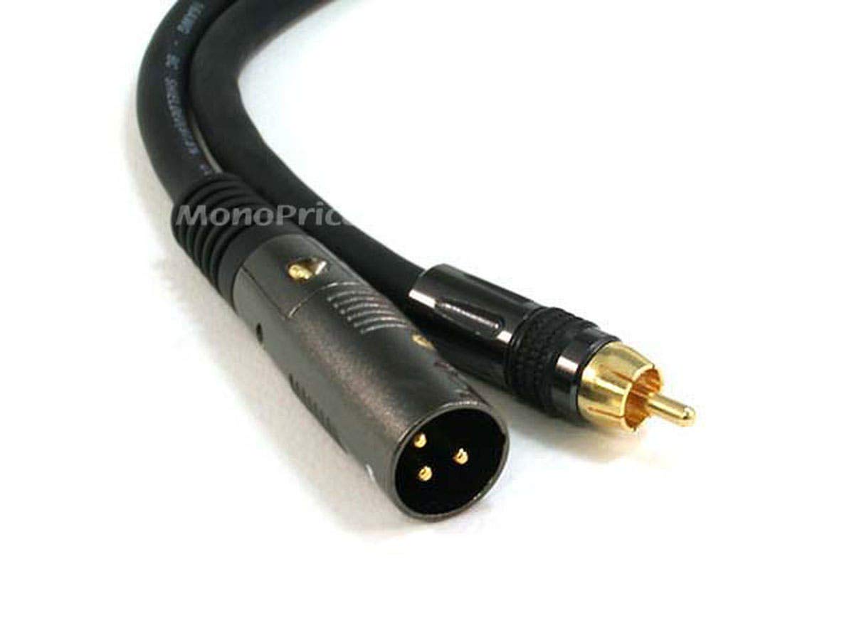 Monoprice Premier Series XLR Male to RCA Male Cable Gold Plated Connectors | 16AWG Shielded Twisted Pair Oxygen-Free Copper Braid Conductors