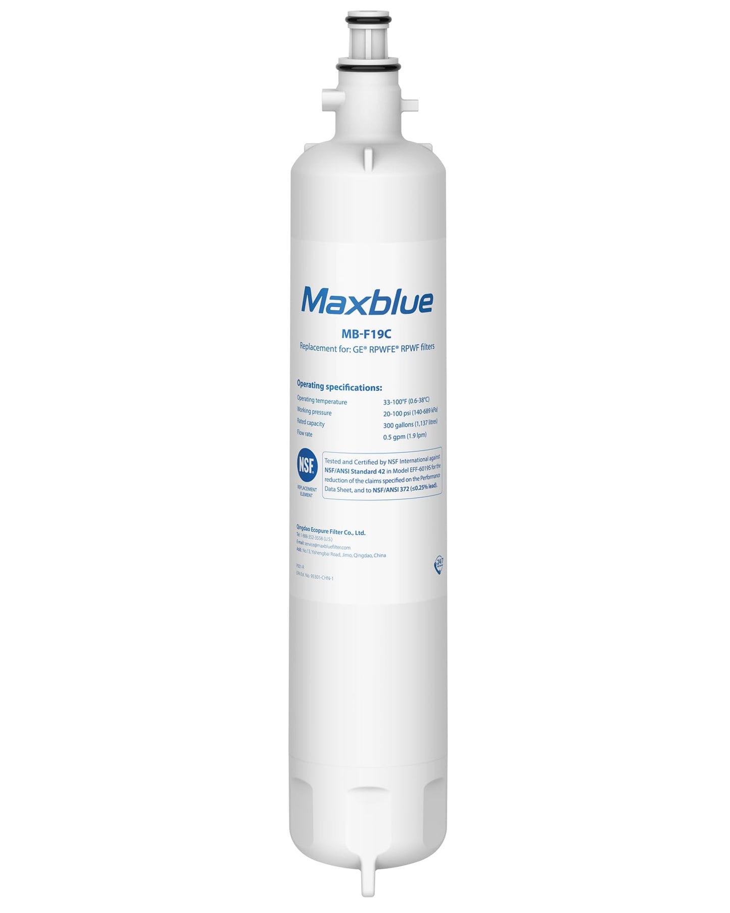 Maxblue MB-F19C (with CHIP) NSF 401 Certified Refrigerator Water Filter, Replacement for GE® RPWFE®, RPWF, WSG-4, WF277, GFE28GMKES, PFE28KBLTS, GFD28GSLSS, PWE23KSKSS, GYE22HMKES, DFE28JSKSS