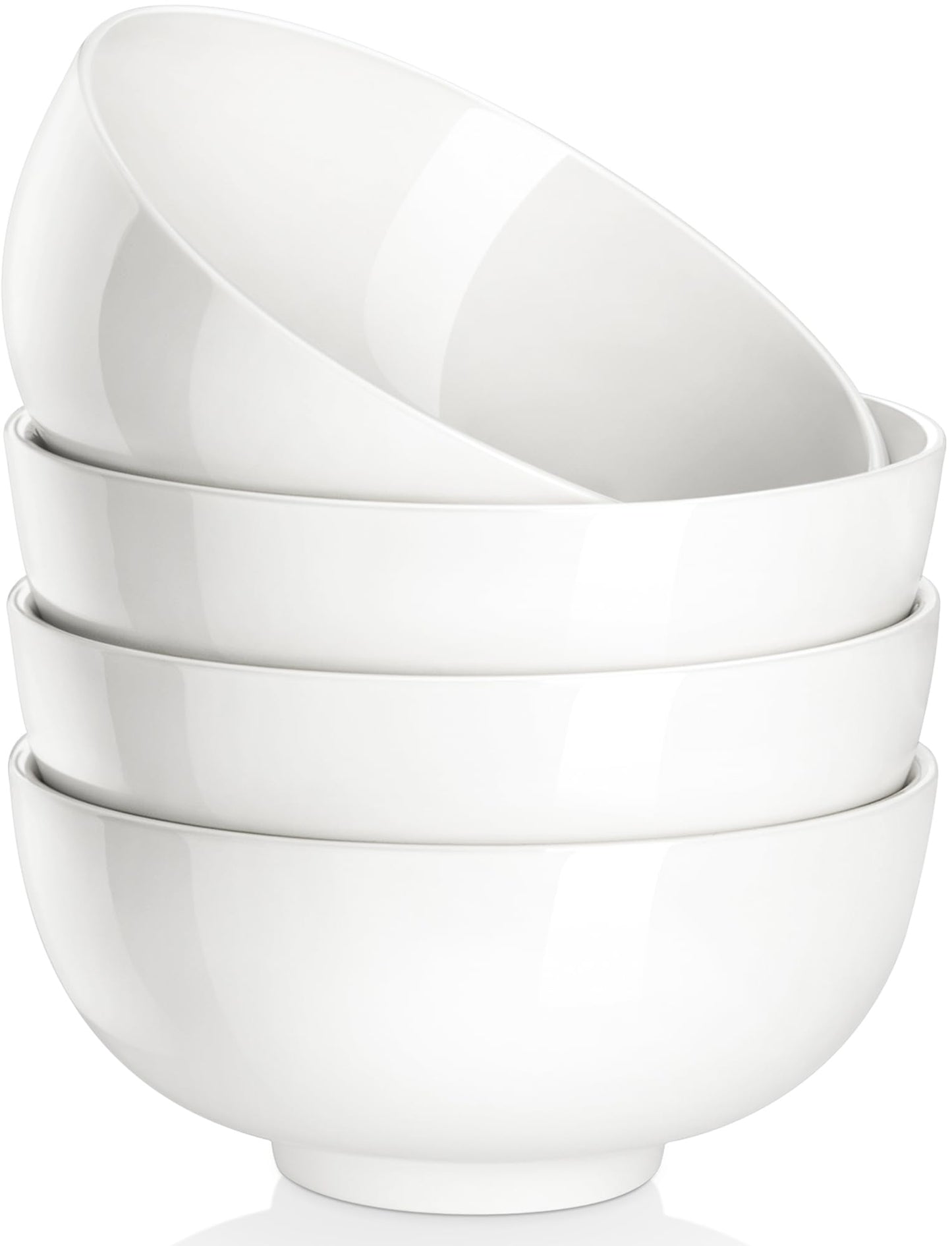 MALACASA 26 oz Porcelain Soup Bowls, 6" Cereal Bowls - White Bowls Set of 4 for Soup, Cereal, Oatmeal, Fruit, Rice - Dishwasher & Microwave Safe, Series Regular