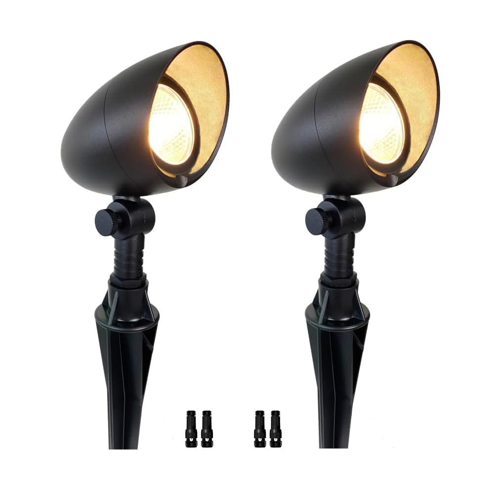 Leelands Low Voltage Landscape Lighting Fixture,Cast Aluminum 12V Landscape Spotlights 8W for LED Spot Lights Outdoor Tree Uplights Garden Yard Lights Water Resistant Black Finish Warm White Pack of 2