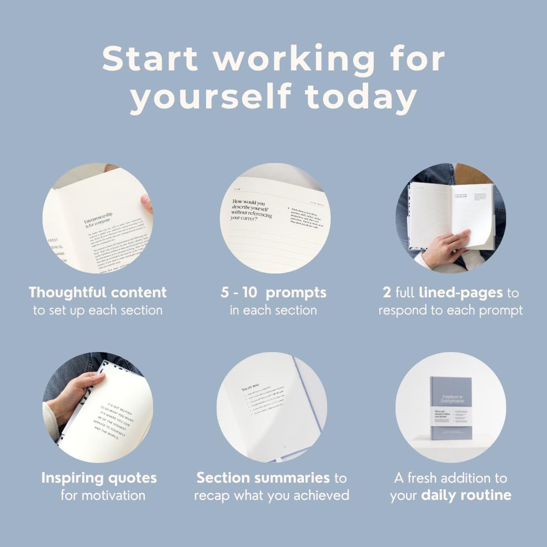 Employee to Entrepreneur - Guided Journal to Change Your Life, Become an Entrepreneur, Journal for Personal Development and Reflection, Meaningful Gift for Women & Men, Light Blue Hardcover, 200 pages