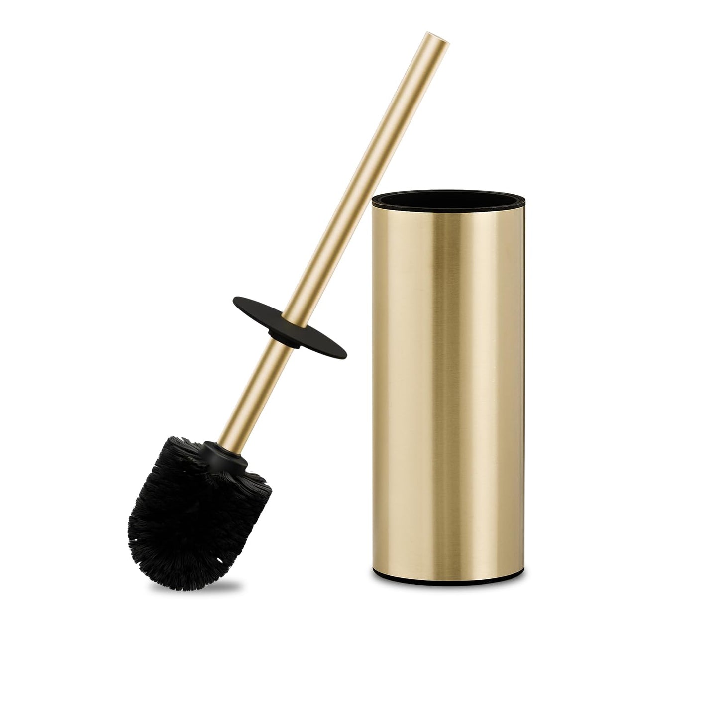 304 Stainless Steel Toilet Brush and Brush Holder Set, Circular Floor Toilet Brush Holder, Long Handle, Bathroom Heavy-Duty Cleaner, High-End Cylinder Wall (Brushed Gold) YIGUANXIN