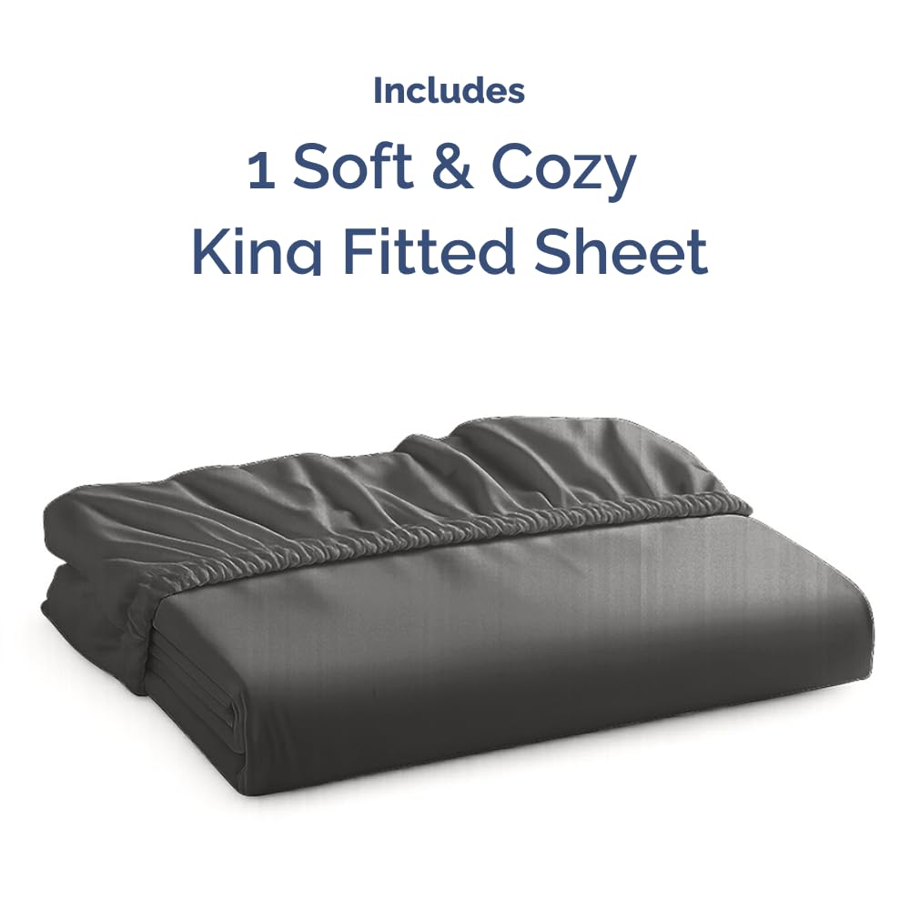 King Fitted Bed Sheet - Bottom Single Fitted Sheet Only - Ultra-Soft Hotel Luxury Bedding w/ 8-16 Inch Deep Pockets - Breathable, Cooling & Wrinkle Free - Easy-Fit, Fade & Shrink Resistant - Charcoal