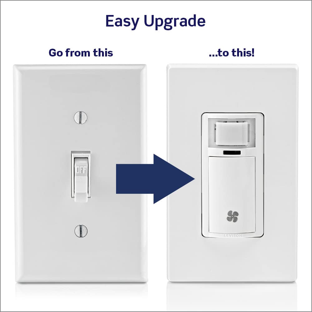 Leviton Humidity Sensor Switch for Bathroom Exhaust Fan, automate Ventilation, air Circulation, Moisture Control, ¼ HP, Single Pole, DHS05-1LW, White