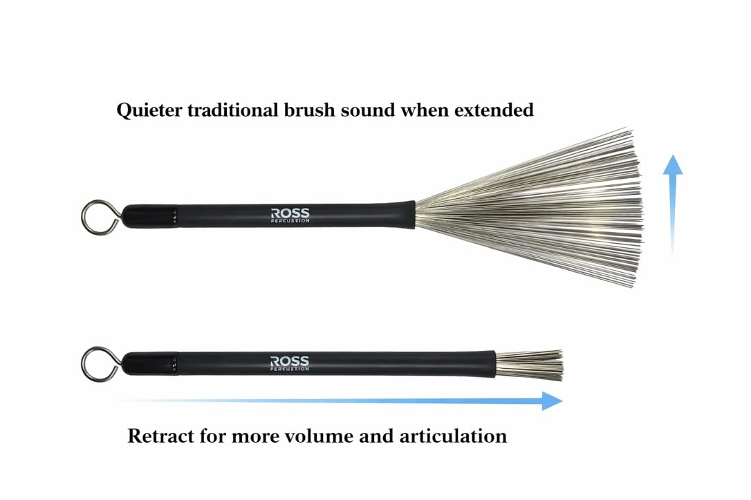 ROSS Percussion Retractable Wire Drum Brushes Adjustable Spread Jazz Acoustic Pair