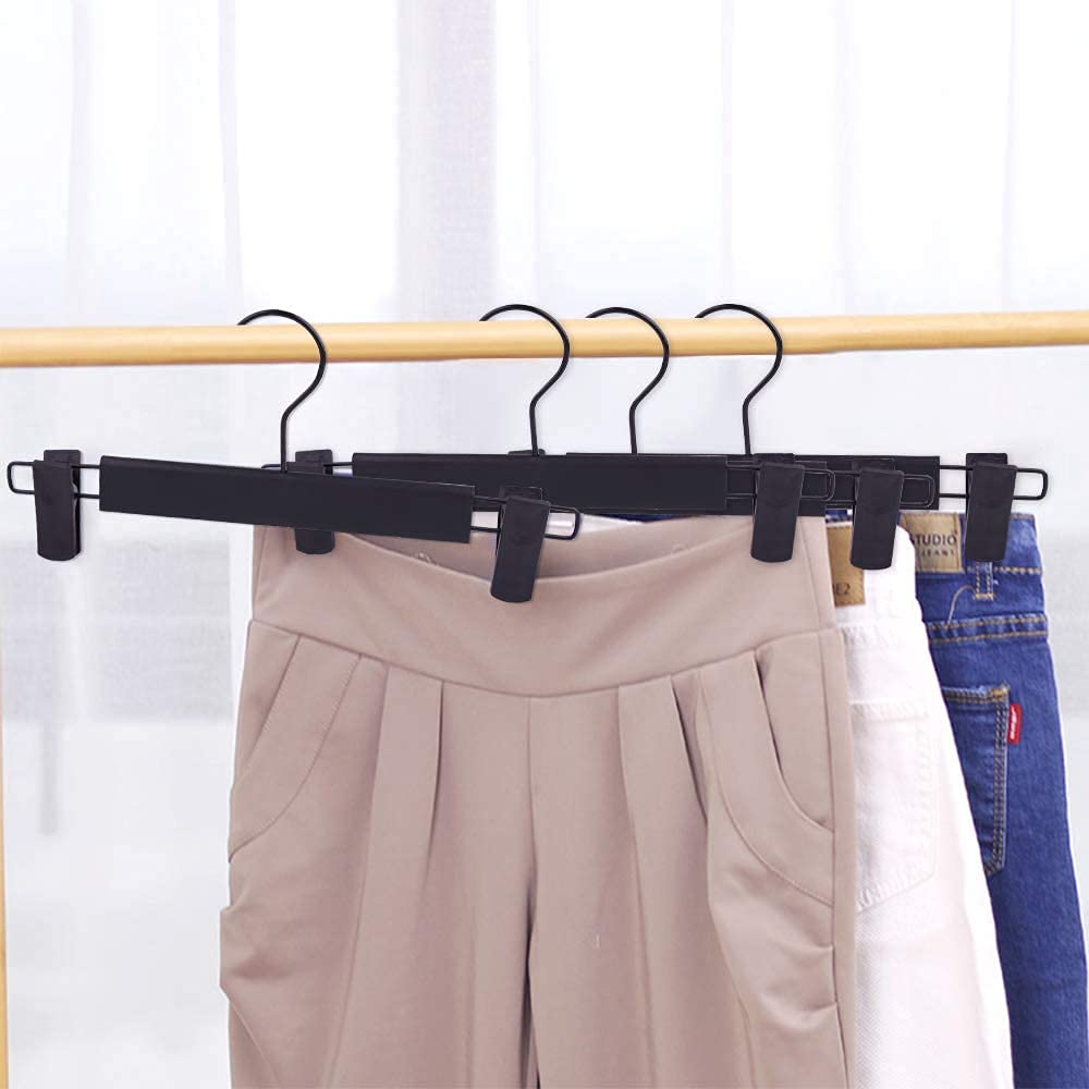 Lamitocs 20 Pack Skirt Hangers, Pants Hangers with Adjustable Anti-Rust Clips for Pants, Skirts, Clothes Hangers Black
