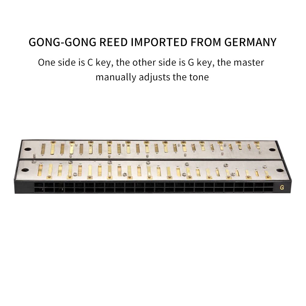 Selected Reeds 24Holes Double-sided Double-tone Harmonica, Advanced C-tone G-tone Polyphonic Harmonica for Beginners, Adults and Students with Wooden Box (24holes)
