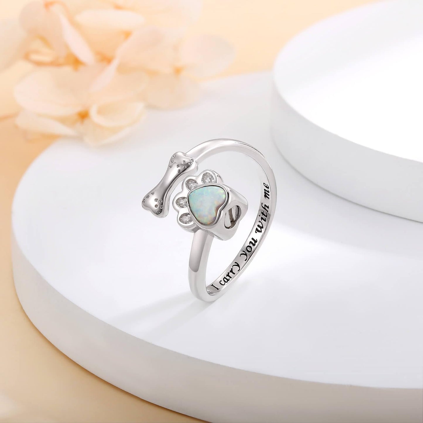 Sterling Silver Urn Ring for Dog Ashes: 925 Paw Print Memorial Opal Rings Cremation Jewelry Keepsake Remembrance Gifts for Women Pets Lover, Sterling Silver, Opal
