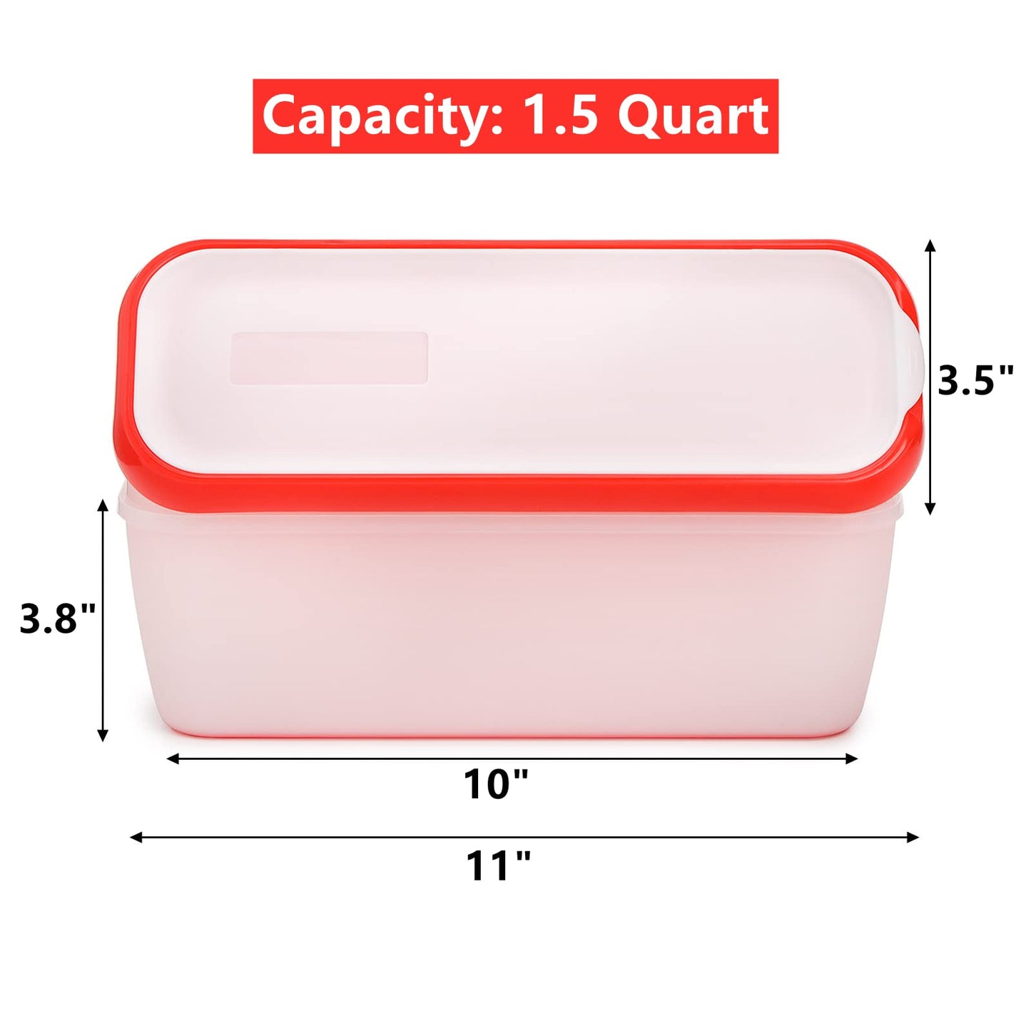 Peohud 3 Pack Ice Cream Containers, 1.5 Quarts Ice Cream Tubs with Lids, Freezer Storage Container for Sorbet, Frozen Yogurt and Gelato, Non-Slip Base, Dishwasher Safe