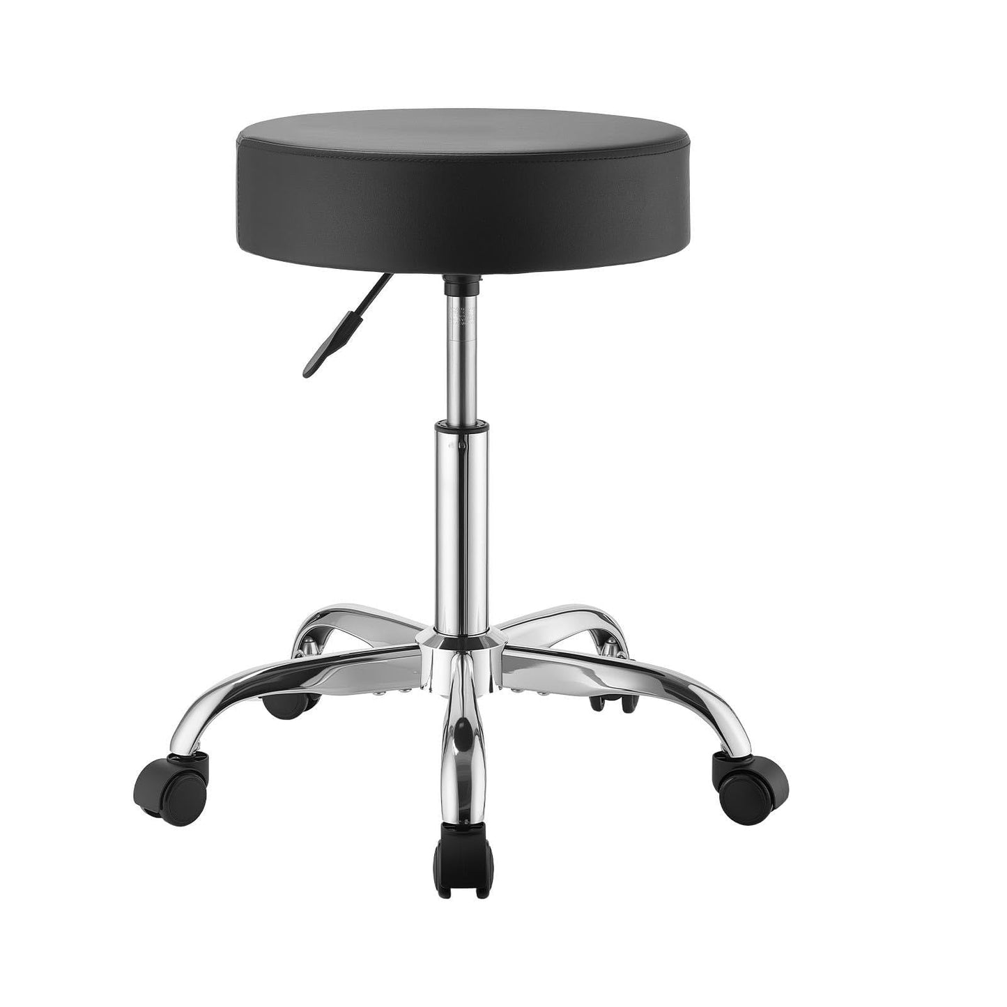 VEVOR Rolling Stool with Wheels, 500 lbs Weight Capacity, Height Adjustable, Thick Cushion Ergonomic PU Leather Seat, 360° Swivel Round Rolling Stool Chair for Salon, Spa, Clinic, Medical, Black