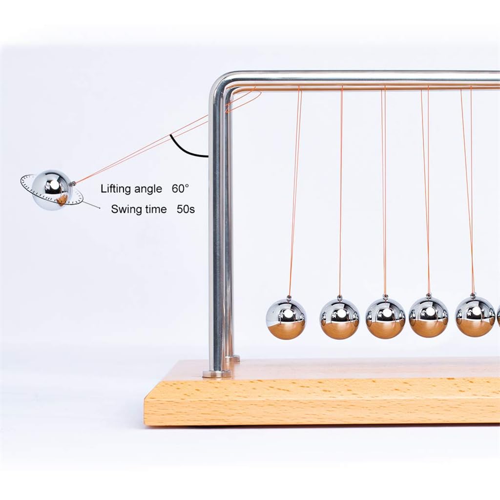 CERROPI Large Newtons Cradle Pendulum with 7 Balls, Physics Perpetual Motion Desk Toys for Office, Calm Down Fidgets, 50+ Sec Swingtime (Beech Base)