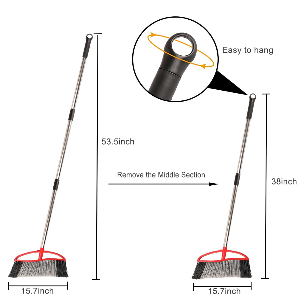 GLOYY Outdoor Broom, 15.7'' Wide Broom, Heavy Duty Broom with Long Handle, Angle Broom with Stiff Bristles, Sweeping Broom for Yard, Garden, Garage (Red)