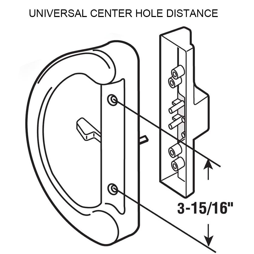Patio Sliding Door Handle Set, Perfect Replacement Mortise Style Handle Set Fits Door Thickness from 1-1/2" to 1-3/4", 3-15/16" Screw Hole Spacing, Non-Keyed (White)