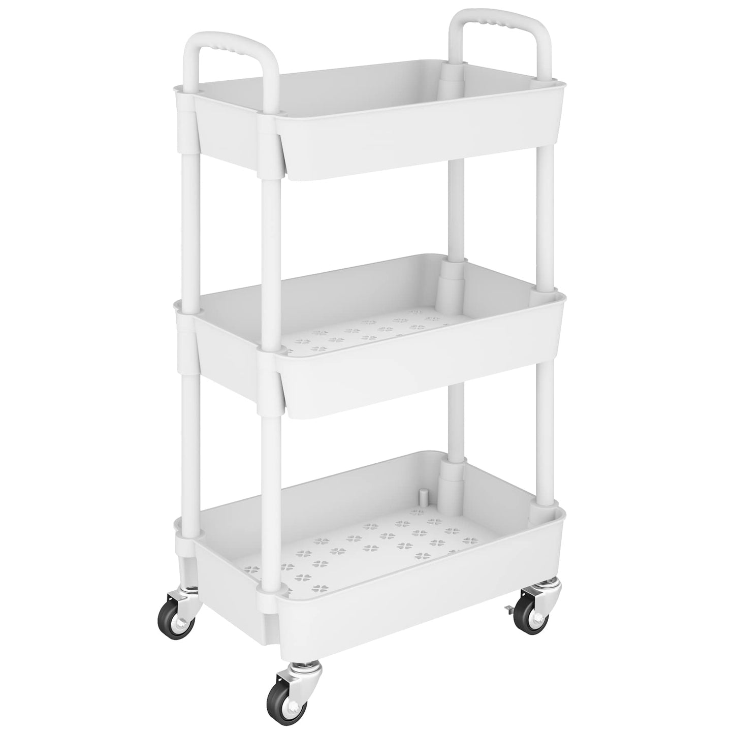 UDEAR 3-Tier Kitchen Rolling Utility Cart,Multifunction Storage Organizer with Handle and 2 Lockable Wheels for Kitchen,Bathroom,Living Room,Office,White