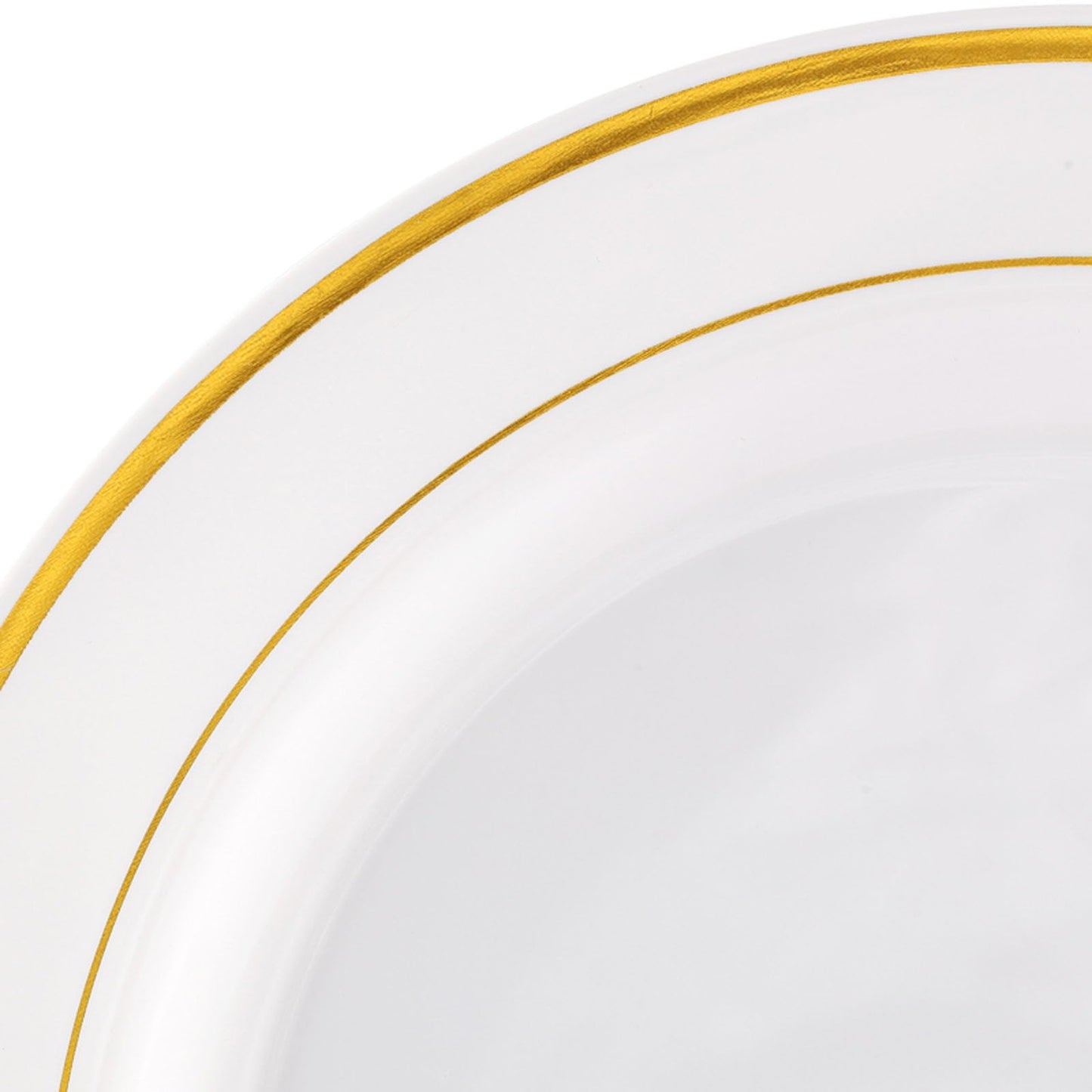 50 Piece Gold Round Plastic Plates, Premium Gold Trim Disposable Plastic Salad/Dessert Plates Ideal for Weddings and Parties (7.5 Inch)