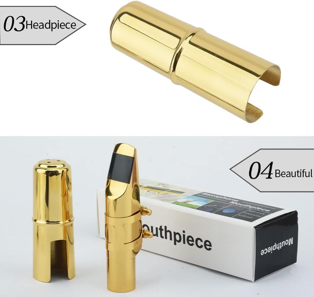 Alto Sax Saxophone Mouthpiece w/Cap & Ligatures, Brass Metal Eb Alto Sax Mouthpieces 5C for Saxophone Professionals and Beginners (5C)