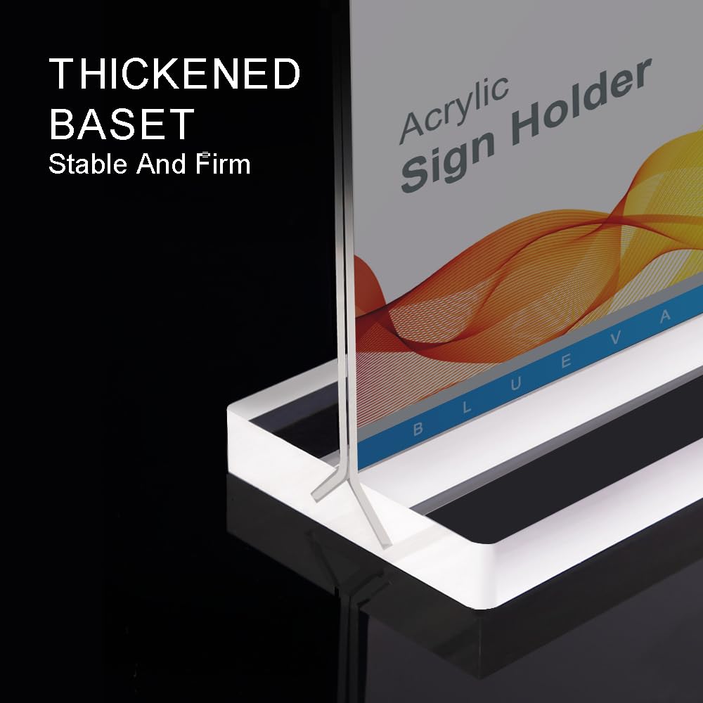BlueValley Acrylic Sign Holder 8.5x11 Vertical - 12 Pack Double Sided Clear Plastic Table top Paper Display Stand for Menu, Flyer, Document, Poster - Standing Sign Holder for Office, Retail, Catering