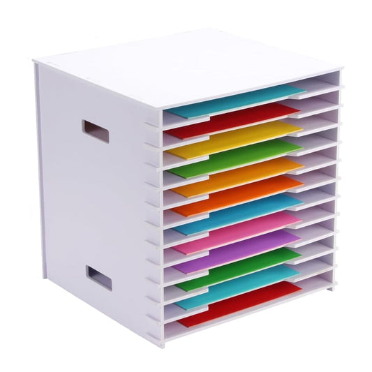 12x12 Scrapbook Paper Organizer Storage,12 Tier Desk File Organizer with Adjustable Shelves,12x12 Stackable Scrapbook Paper Storage Cube Letter Mail Tray for Home Office Classroom