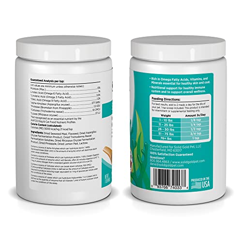 Solid Gold SeaMeal Kelp-Based Powder Supplement for Skin & Coat, Digestive & Immune Health in Dogs & Cats; Natural, Holistic Grain-Free Supplement 1 lb