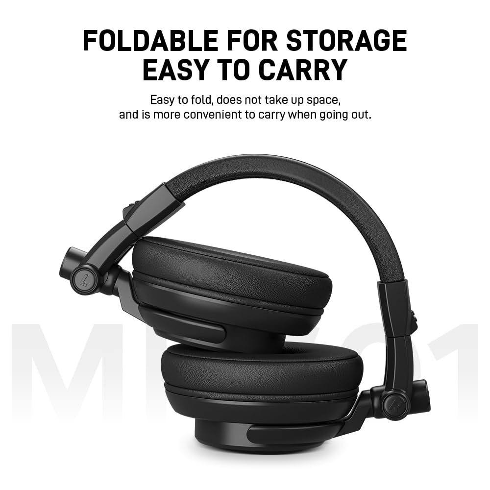 MAONO Professional Studio Monitor Headphones - Over Ear Closed Back Headphones Wired with Detachable Cable for Podcast, Recording, DJ, Music (MH601 Black)