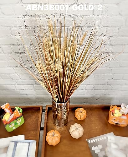 Admired By Nature 28" Artificial Autumn Flowers Artificial Wheat Grain Flowers Grass Bush for Home Kitchen Office Wedding Flowers Arrangement Farmhouse Decor Boho Party Fall Décor Table Decor, Gold
